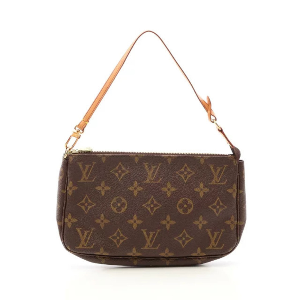 Louis Vuitton Pochette Accessoires Top Handle Bag Canvas Leather Monogram Brown